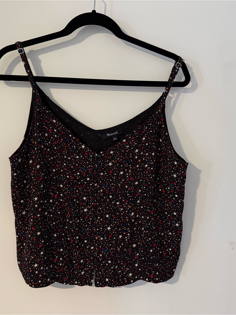 Madewell Black Star-Print Adjustable-Strap Cami with Red & White Accents